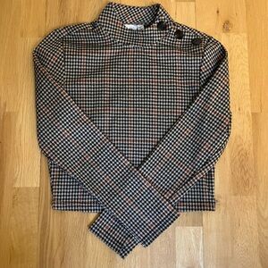R.D. Style Women’s Black and Brown Plaid Houndstooth Cropped High Neck Shirt